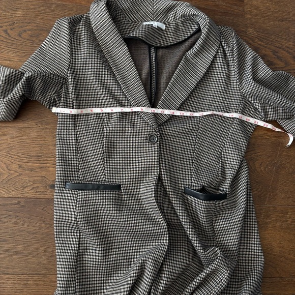 Cleo Plaid Long Single Button Coat with Faux Leather Detail - Picture 9 of 11